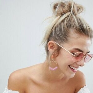 Le Specs Pink Tinted Lens Sunglasses with Gold Frame